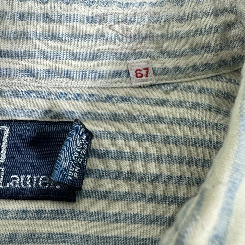 Polo Ralph Lauren Vtg RL67 Striped Loop Collar Mens Button Front Shirt XL NWT